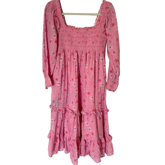 LoveShackFancy Miri Dress Tired Midi Puff Sleeves Smocked Size M - Picture 4 of 9